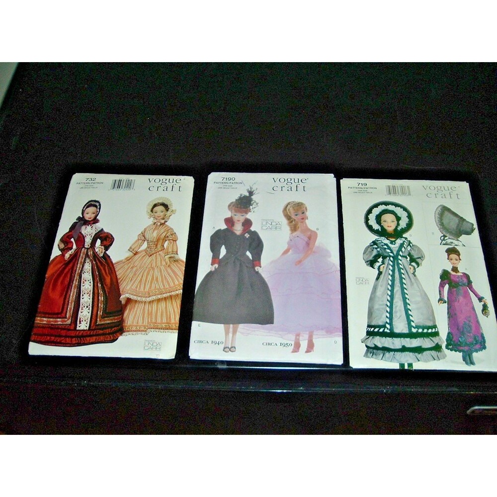 3 Vogue Patterns Lot Set for Barbie, Ken 719 732 7190 Linda Carr Victorian Style